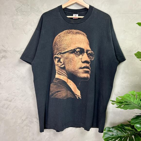 Malcom X Big Face Education Quote African American Civil Rights XL 90s Tee - Picture 2 of 5